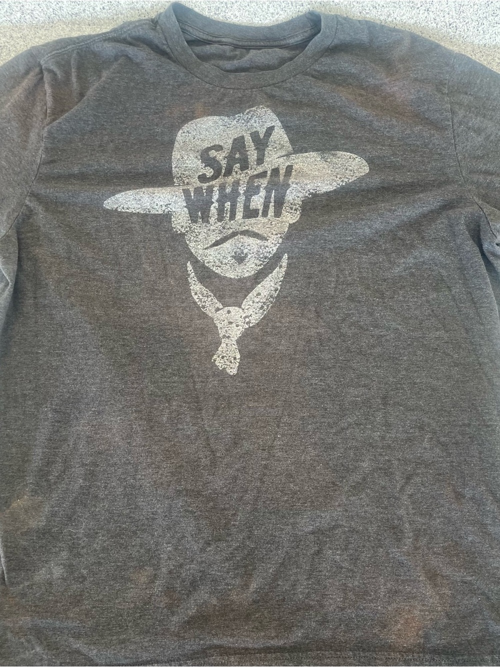 Gray Graphic Tee with 'SAY WHEN' Cowboy Print